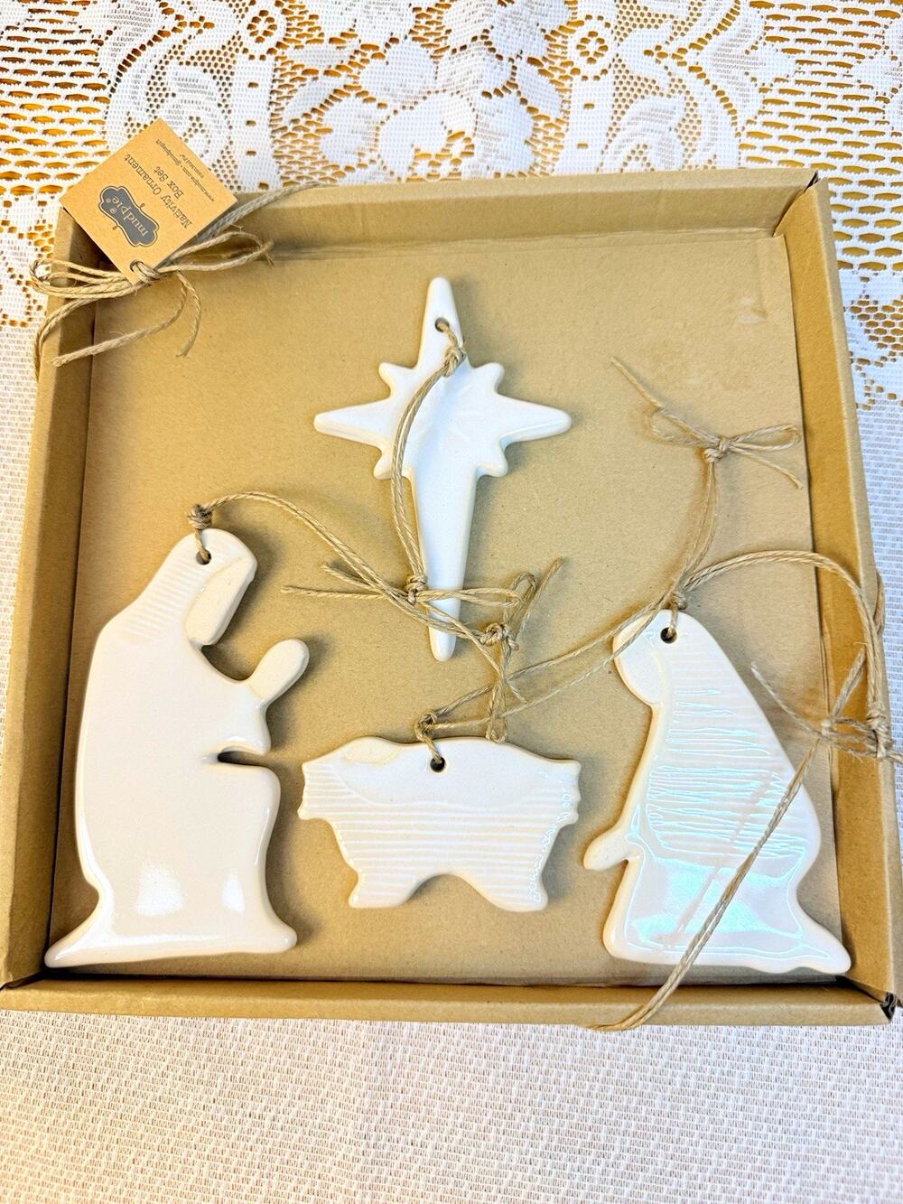 Mud Pie Nativity White Ceramic Hanging Ornament Set of 4 Christmas Decor